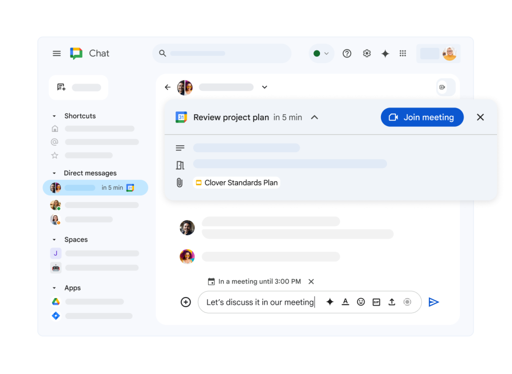 Een bericht typen in Google Chat wanneer je in een meeting zit