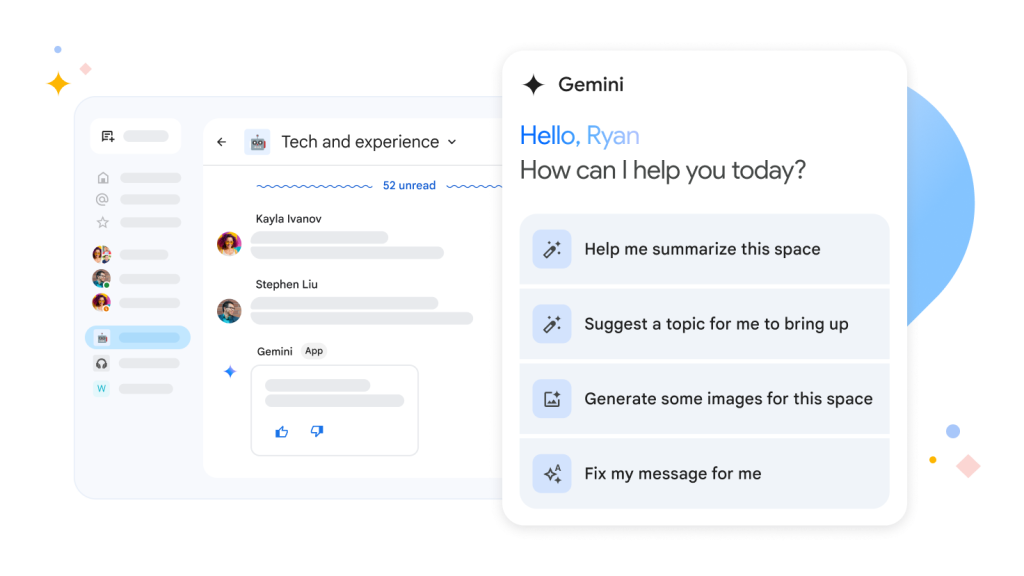 Google Chat van binnen, met Gemini