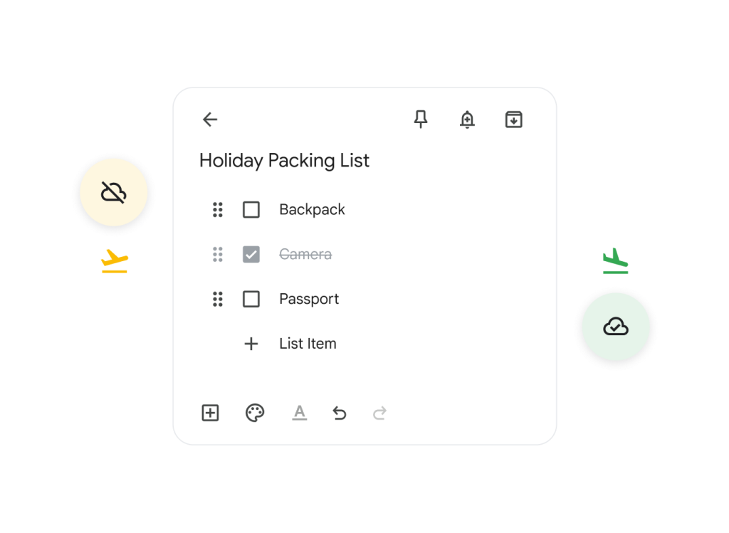 Inpaklijst samenstellen in Google Keep